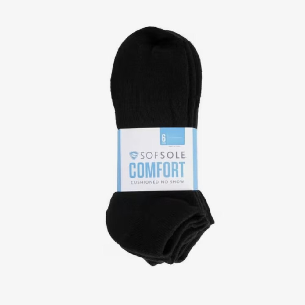 Comfort Cushioned SofSole No Show Socks - Black - Size Large - NWT